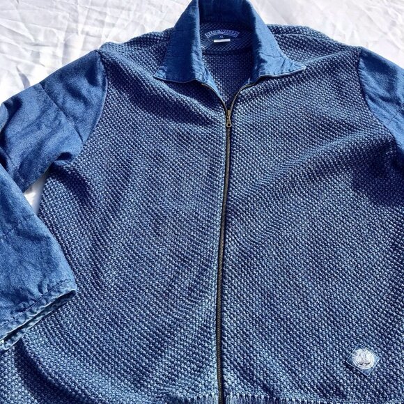 Vtg Danish Blue Willi’s Zip Natural Cotton Knit Sweater Denim Jacket Women’s XL - Picture 14 of 16